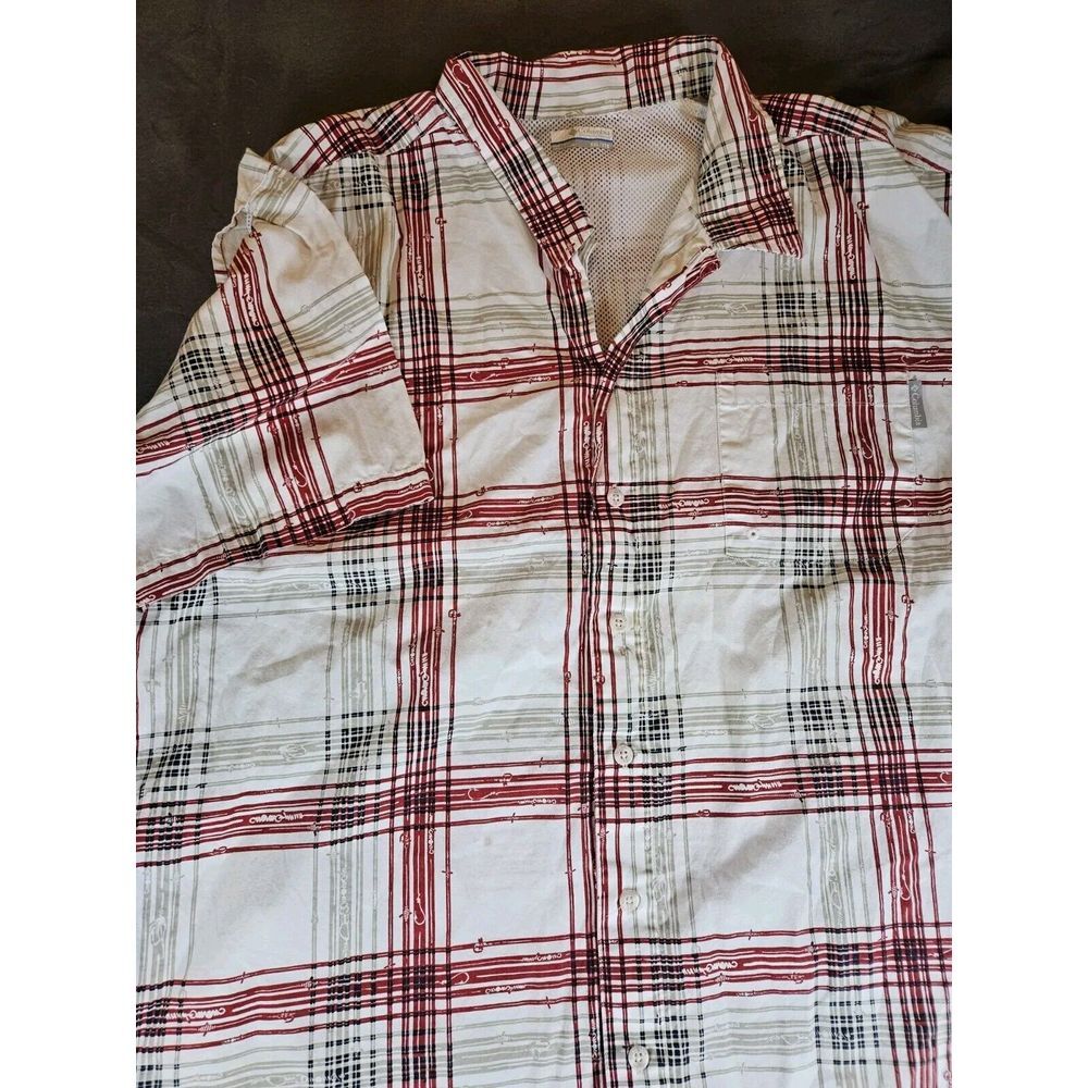 Columbia PFG Vented Fishing Knot All Over Print Red Button Down S/S Shirt XXL‎